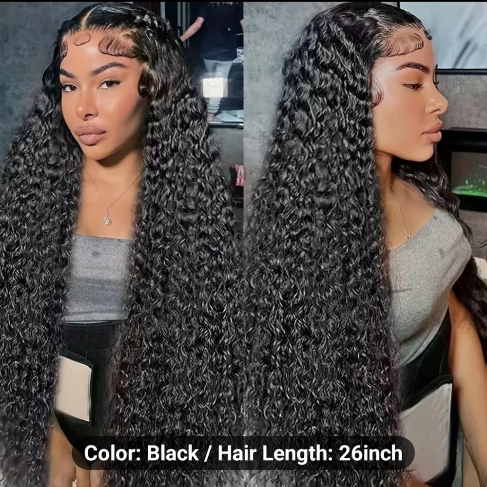 NEW ELEGANT BLACK DEEP WAVE 13x4 LACE FRONT WIG 180% DENSITY 26" LONG